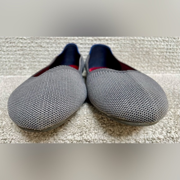 Rothy's Light and Dark Blue Grey Weave Slip On Classic Flat Red Insole Washable - Picture 4 of 9